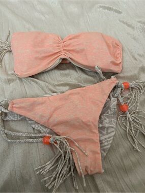 Victoria's Secret Peach & Gray Reversible Bikini Set